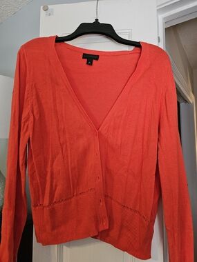 4/$25 Worthington Bright Coral Button-Front V-Neck Cardigan